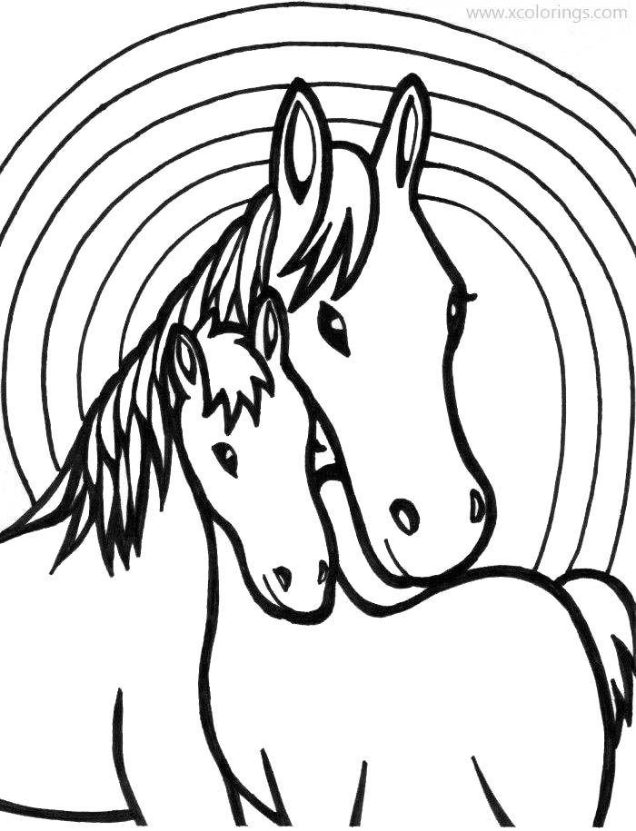 Free Baby Horse Coloring Pages with Rainbow printable