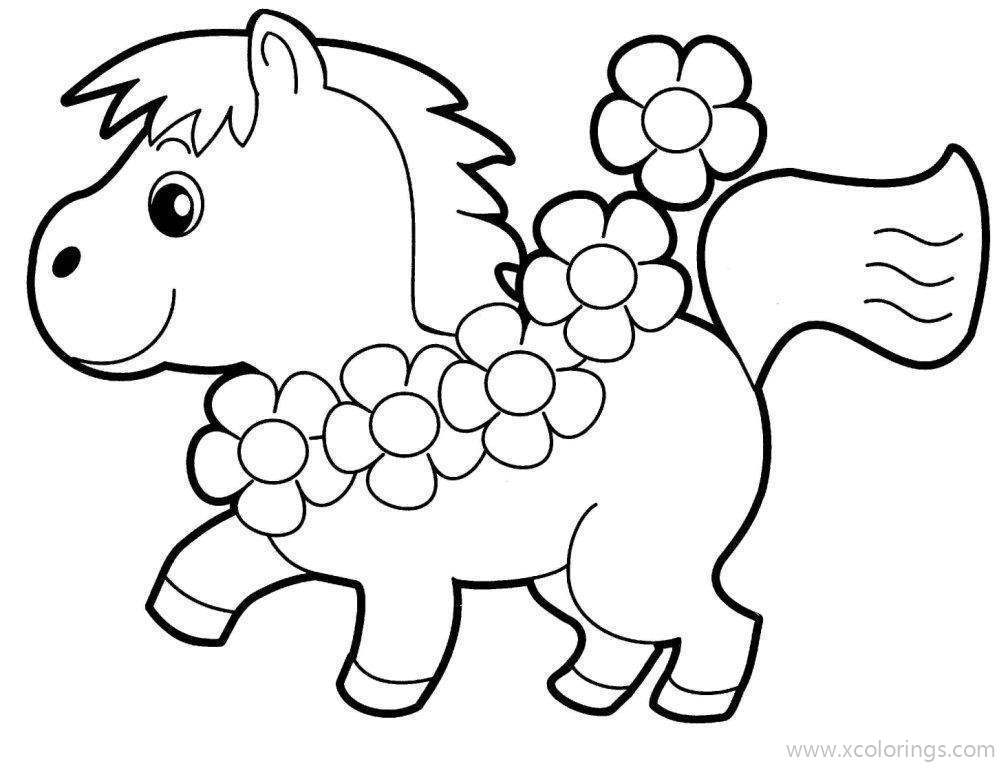 Free Baby Horse with Flowers Coloring Pages printable