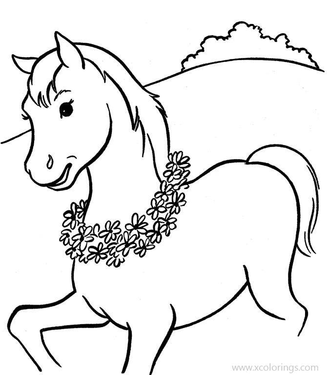 Free Baby Horse with Garland Coloring Pages printable