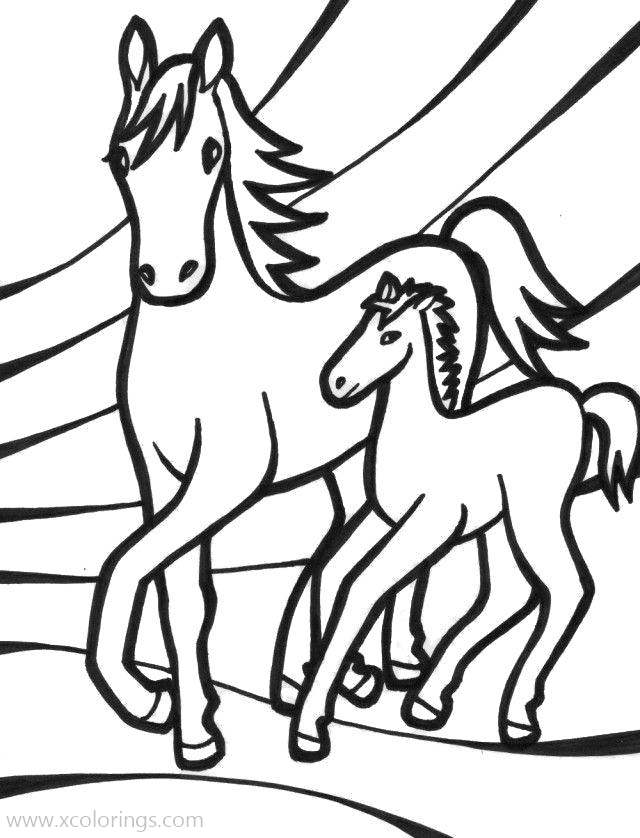 Free Baby Horse with Mom Coloring Pages printable