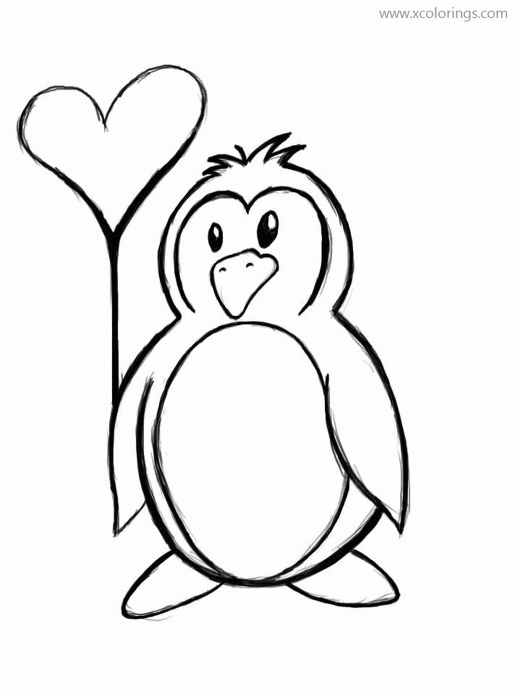Free Baby Penguin with Heart Coloring Page Outline by ytrthnu printable