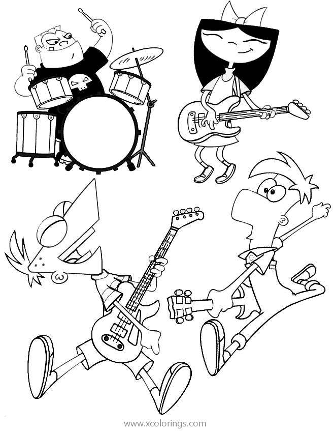 Free Band from Phineas and Ferb Coloring Pages printable