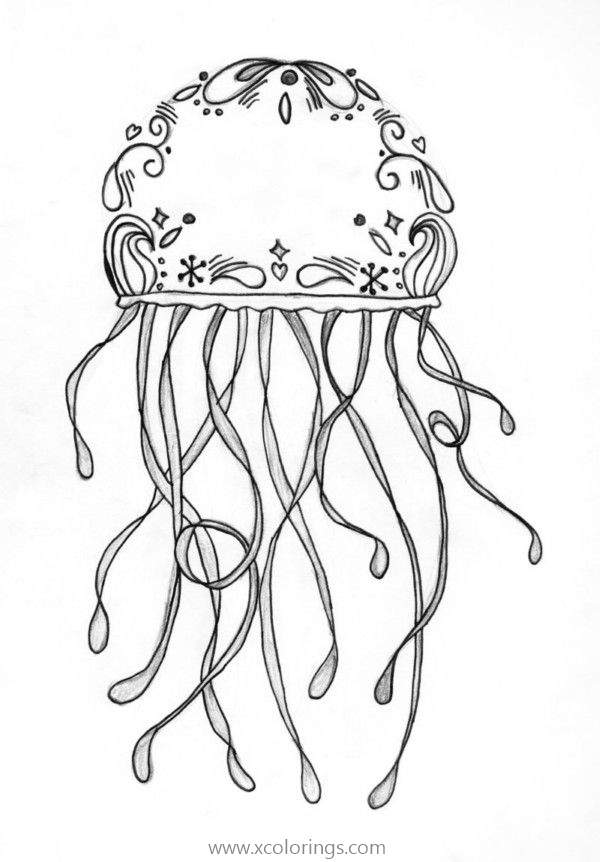 Free Beautifully Jellyfish Design Coloring Page printable