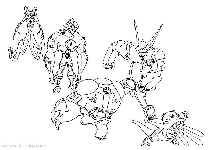 Free Ben 10 Aliens Characters Coloring Pages printable