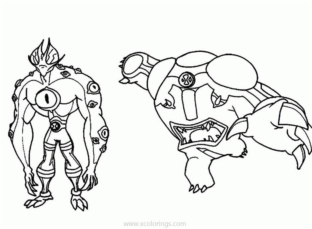 Free Ben 10 Coloring Pages Cannonbolt and Eye Guy printable
