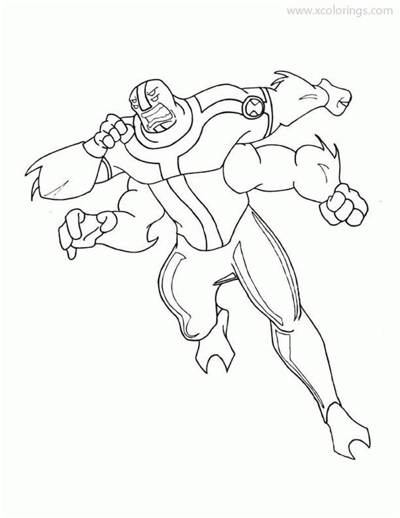 Free Ben 10 Coloring Pages Four Arms is Angry printable