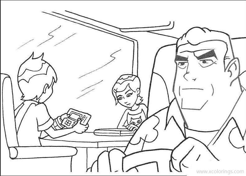 Free Ben 10 Coloring Pages Grandpa is Driving printable