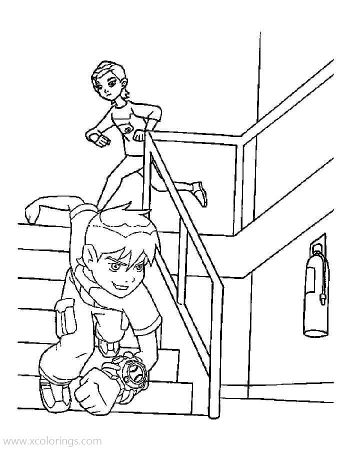 Free Ben 10 Coloring Pages Run to Fight printable