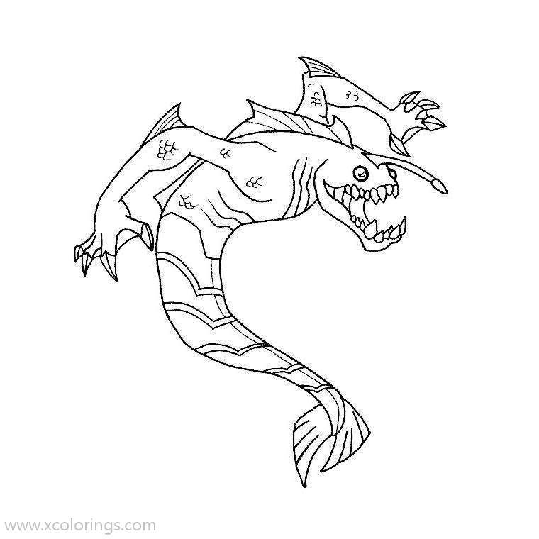 Free Ben 10 Ripjaws Fish Alien Coloring Pages printable