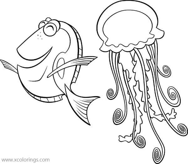 Free Blue Tang and Jellyfish Coloring Page printable