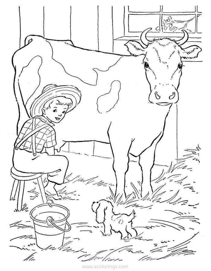 Free Boy Milking A Cow Coloring Page printable