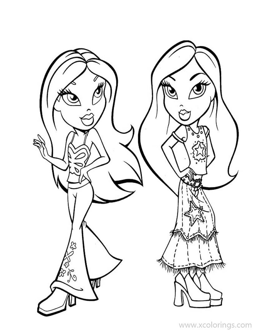 Free Bratz Coloring Pages Girls in Beautiful Clothes printable