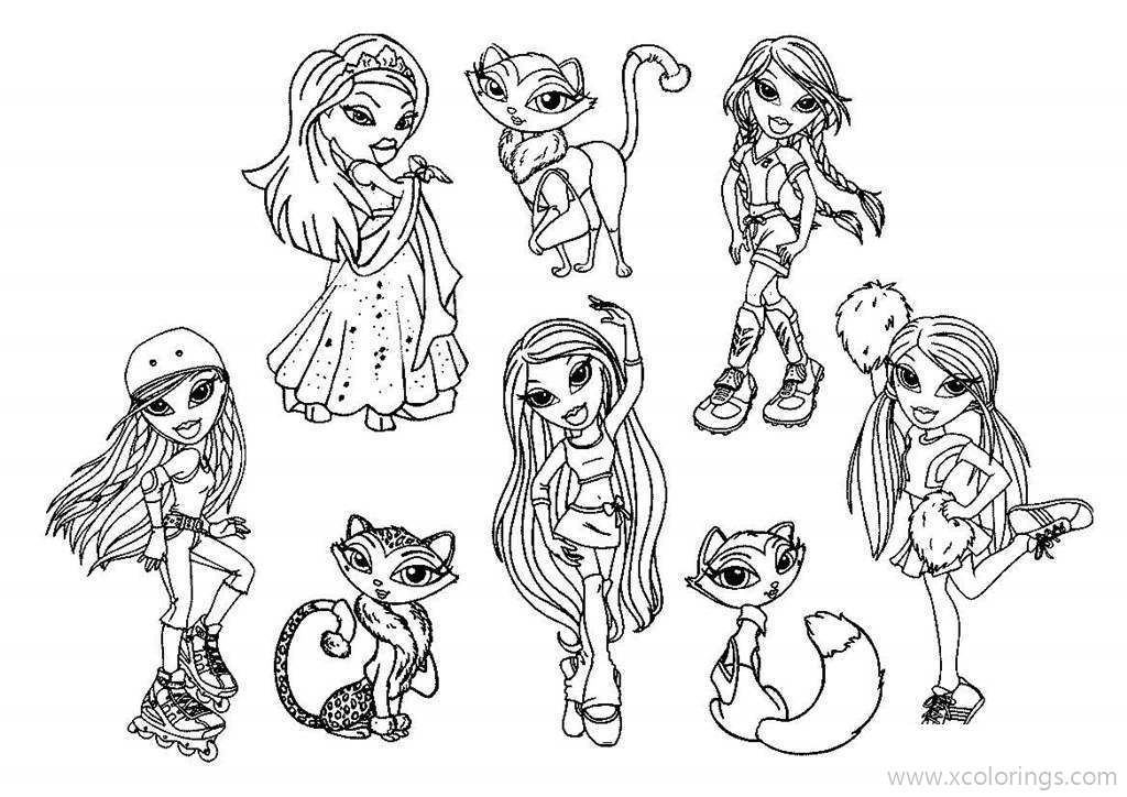 Free Bratz Girls and Pets Coloring Page printable