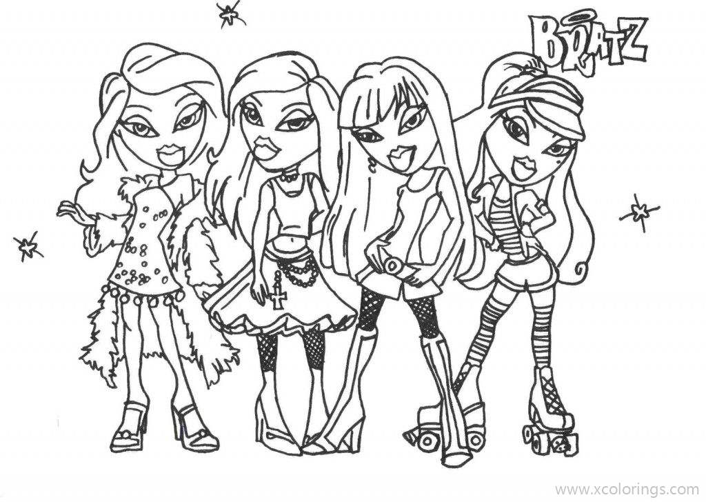 Free Bratz Girlz Characters Coloring Page printable