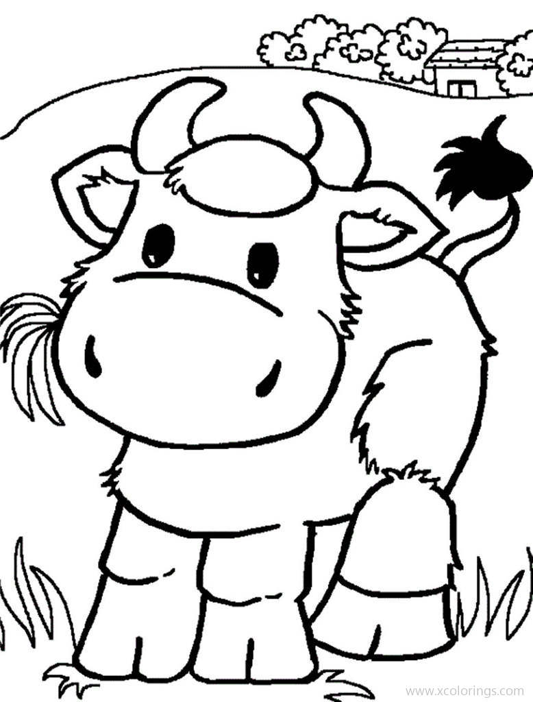 Free Cartoon Cow Eating Grass Coloring Pages printable