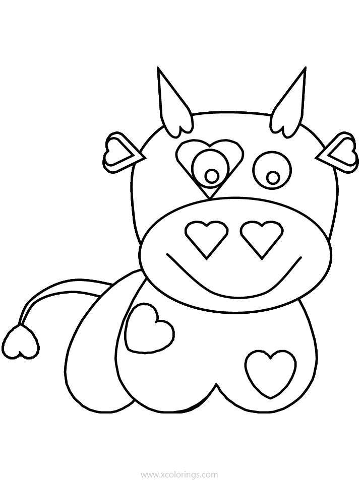 Free Cartoon Cow with Heart Coloring Page printable