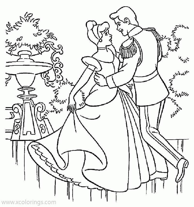 Cinderella Coloring Pages Dancing in the Castle - XColorings.com