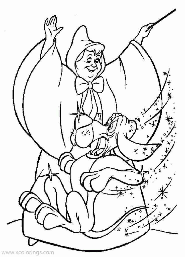Free Cinderella Coloring Pages Fairy Godmother with Magic printable