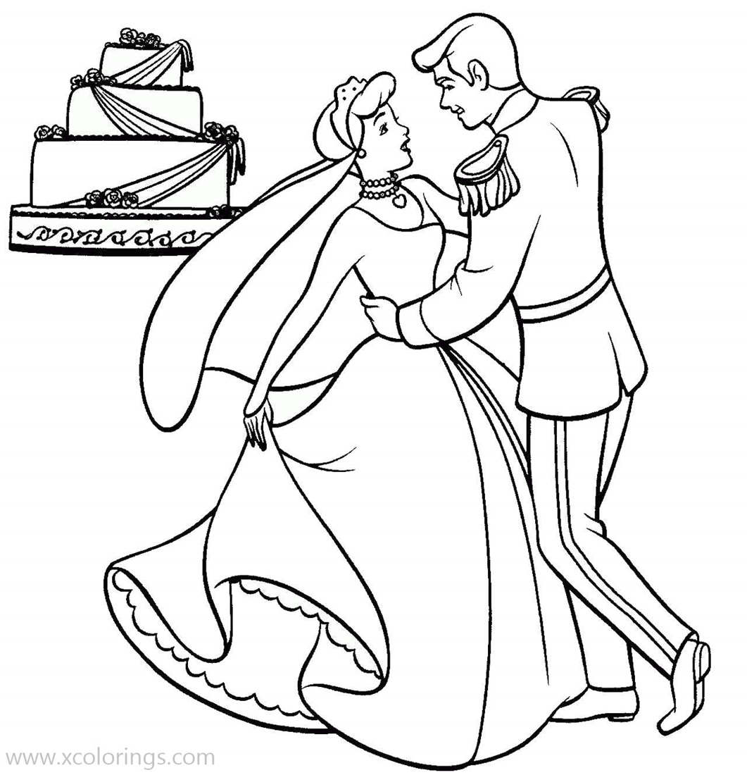 Free Cinderella Dancing with Prince Coloring Pages printable