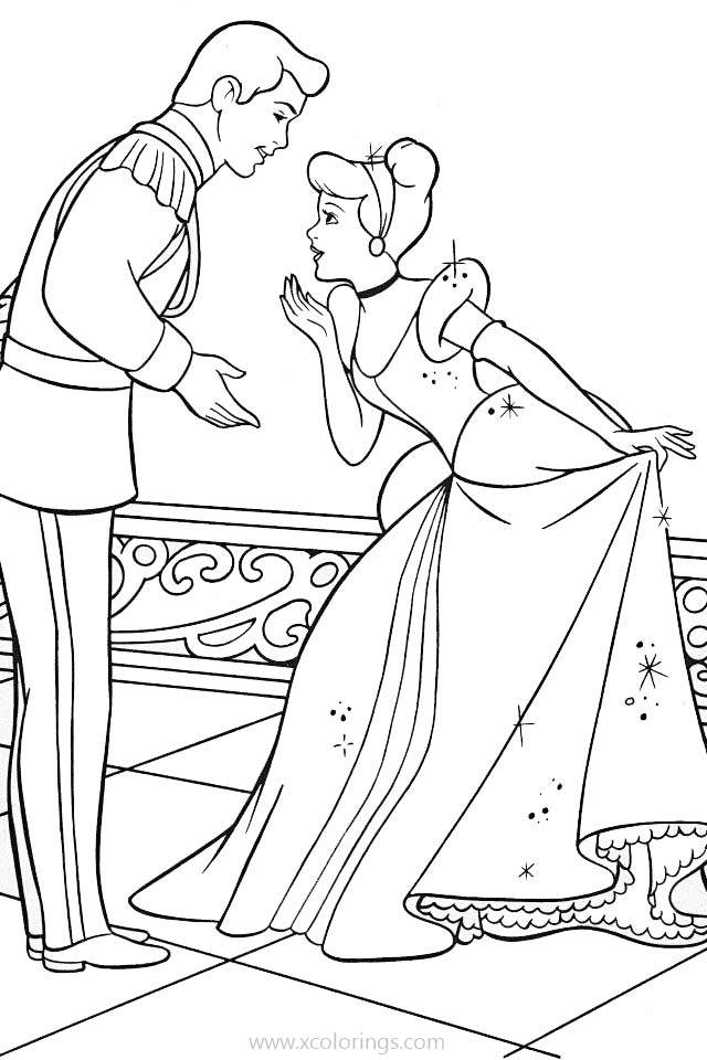 Free Cinderella Meets Prince Coloring Pages printable