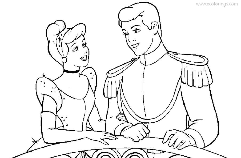 Free Cinderella Stands with Prince Coloring Pages printable