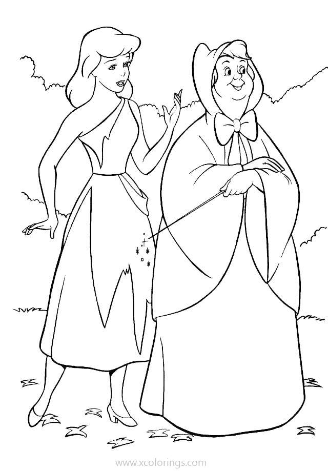 Free Cinderella Talked with Fairy Godmother Coloring Pages printable