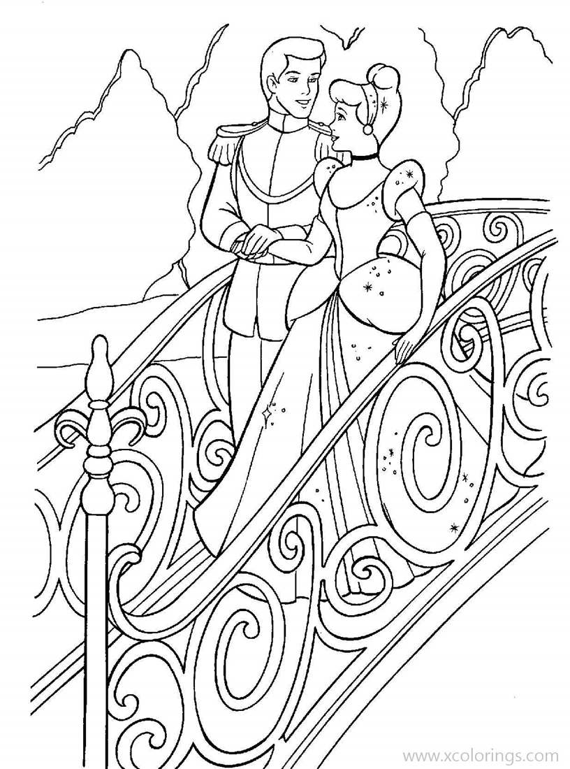 Free Cinderella and Prince Coming Down the Stairs Coloring Pages printable