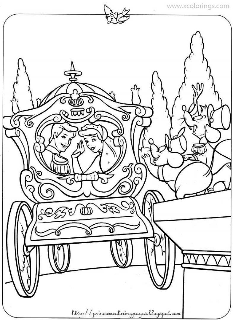 Free Cinderella and Prince in Carriage Coloring Pages printable