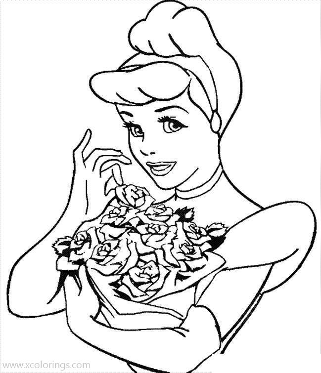 Free Cinderella with A Bunch of Flowers Coloring Pages printable