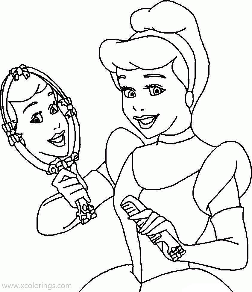 Free Cinderella with Mirror Coloring Pages printable