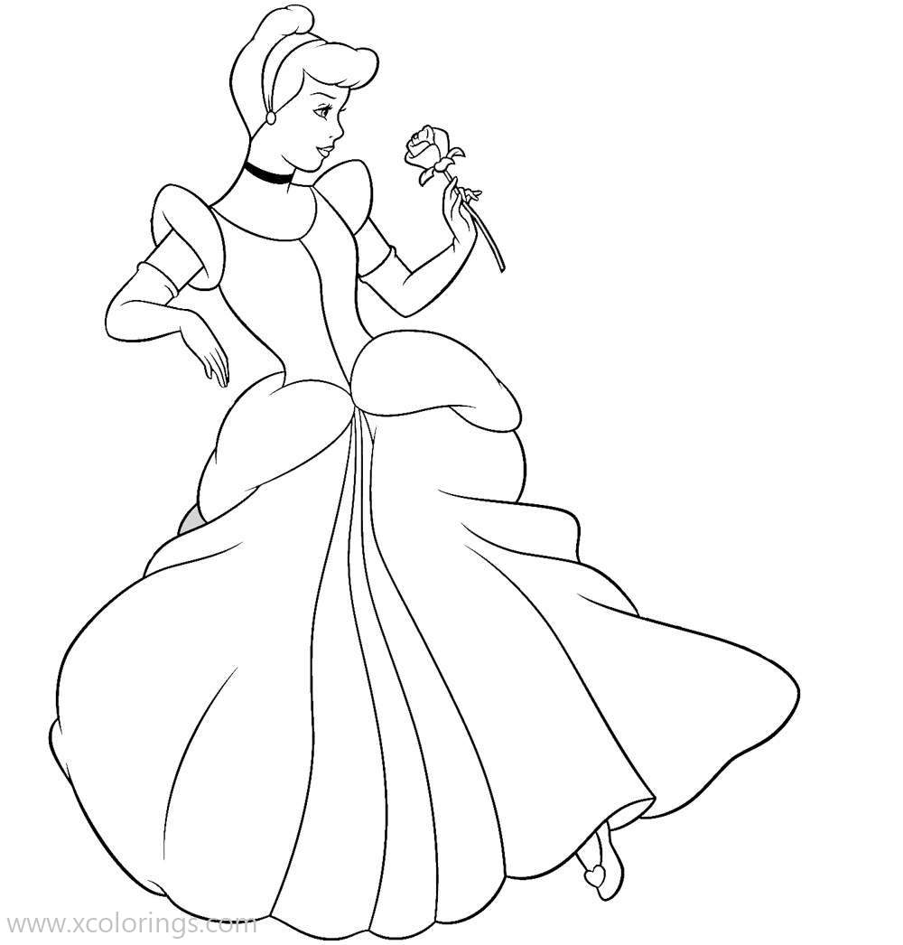 Free Cinderella with Rose Coloring Pages printable