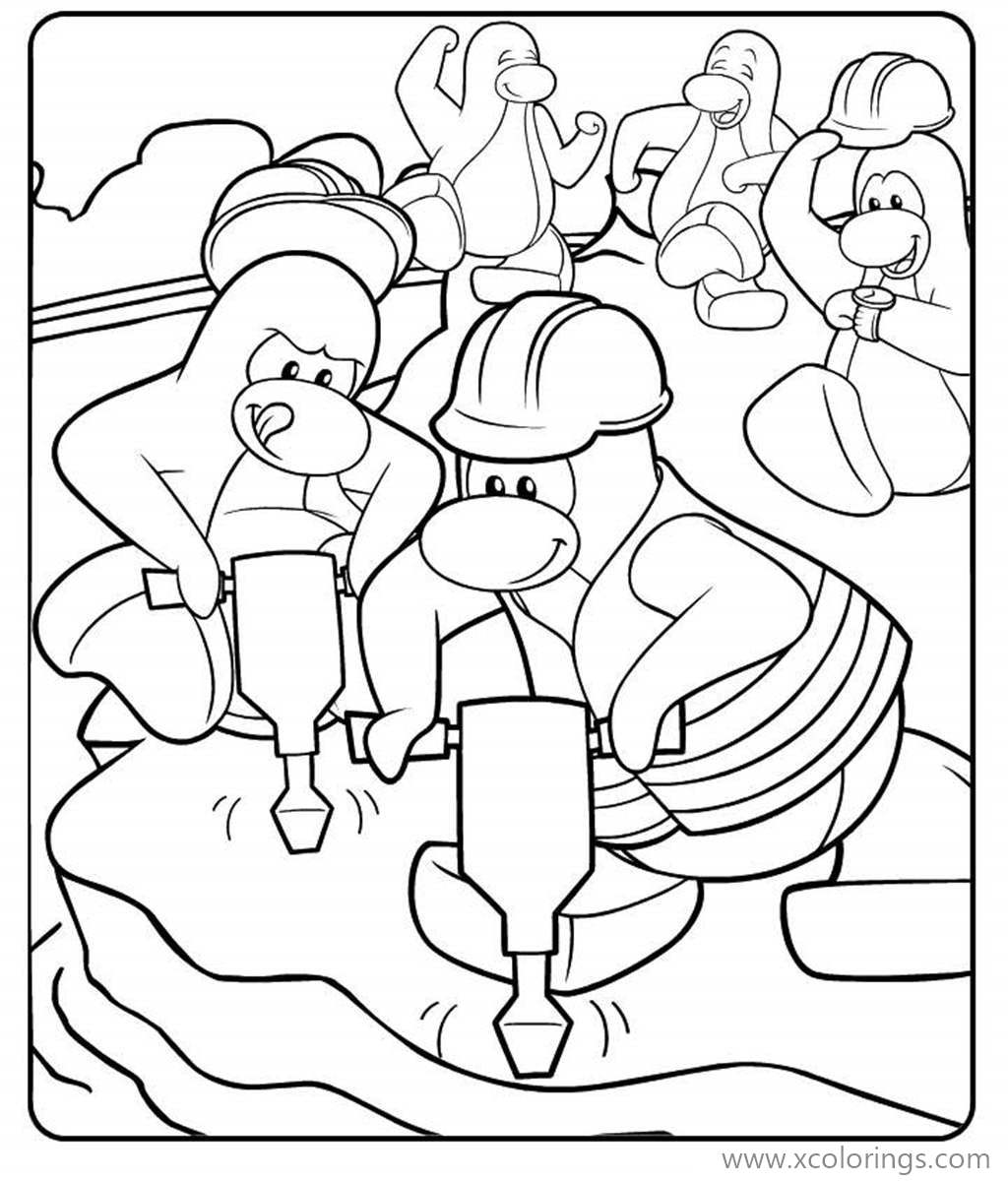 Free Club Penguin Builders Coloring Pages printable