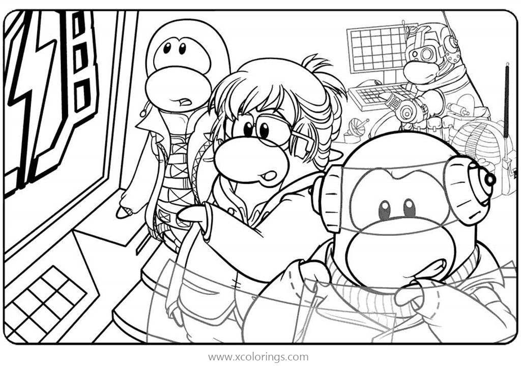 Free Club Penguin Busy Working Coloring Pages printable