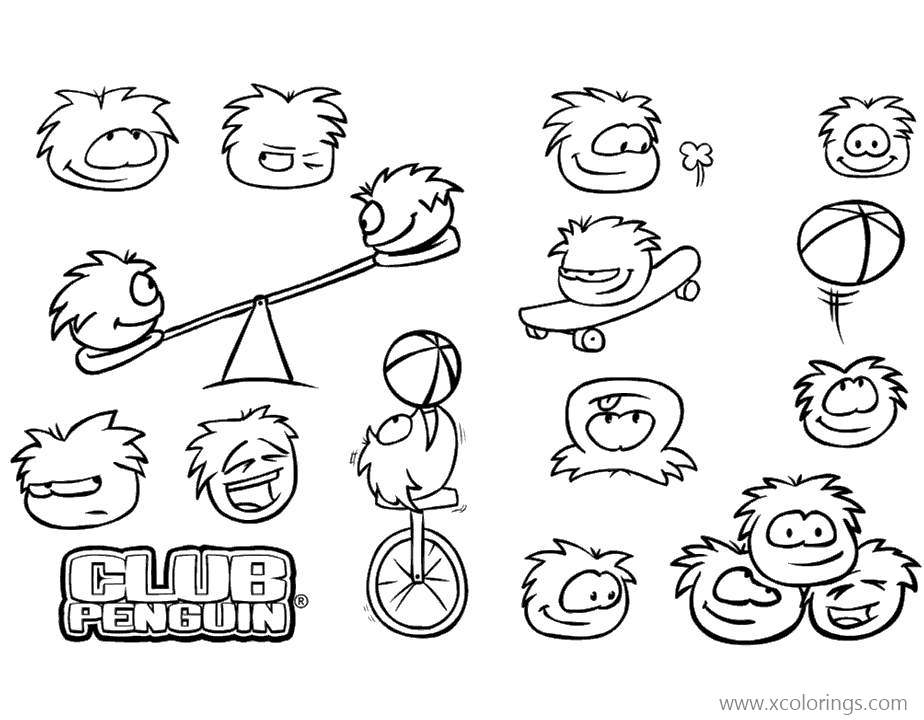 Free Club Penguin Coloring Pages Faces of Puffles printable