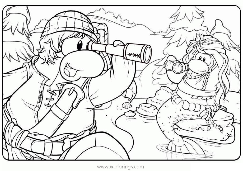 Free Club Penguin Coloring Pages Find A Mermaid by Telescope printable