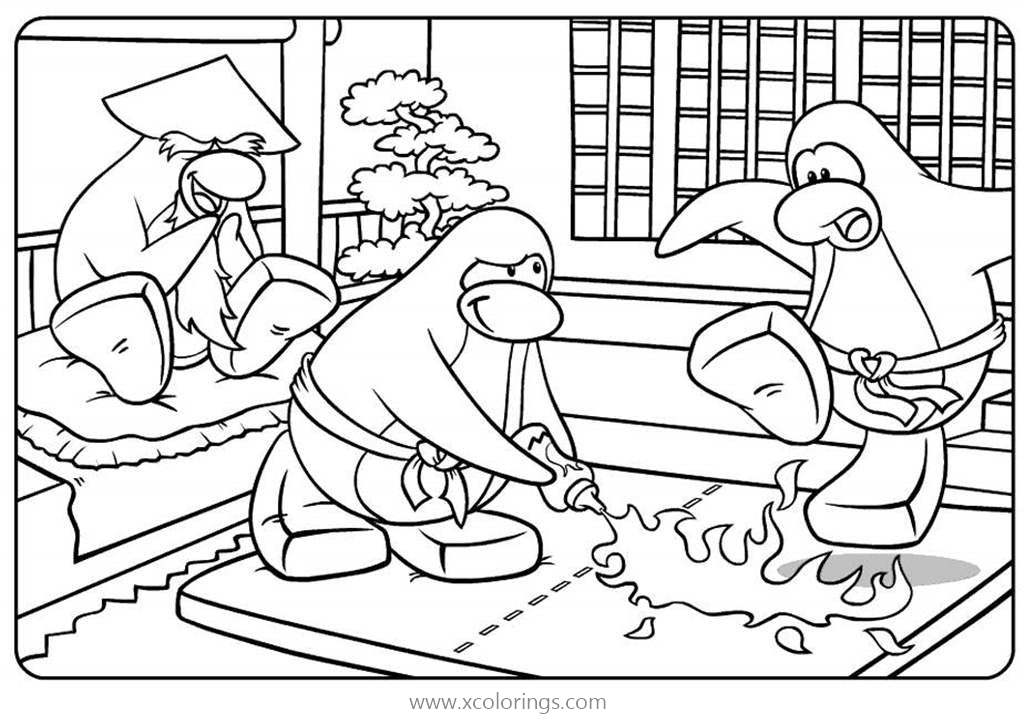 Free Club Penguin Coloring Pages Floor Catch Fire printable