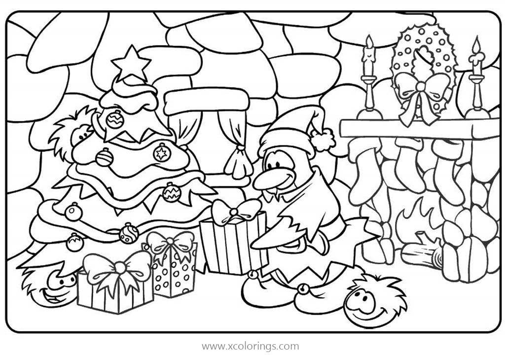 Free Club Penguin Coloring Pages Happy Christmas printable
