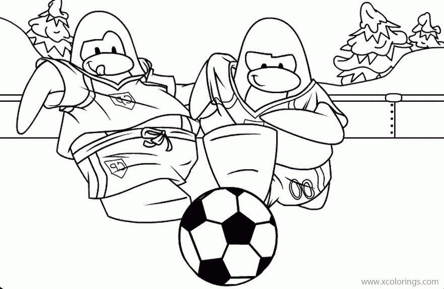 Free Club Penguin Coloring Pages Playing Football printable