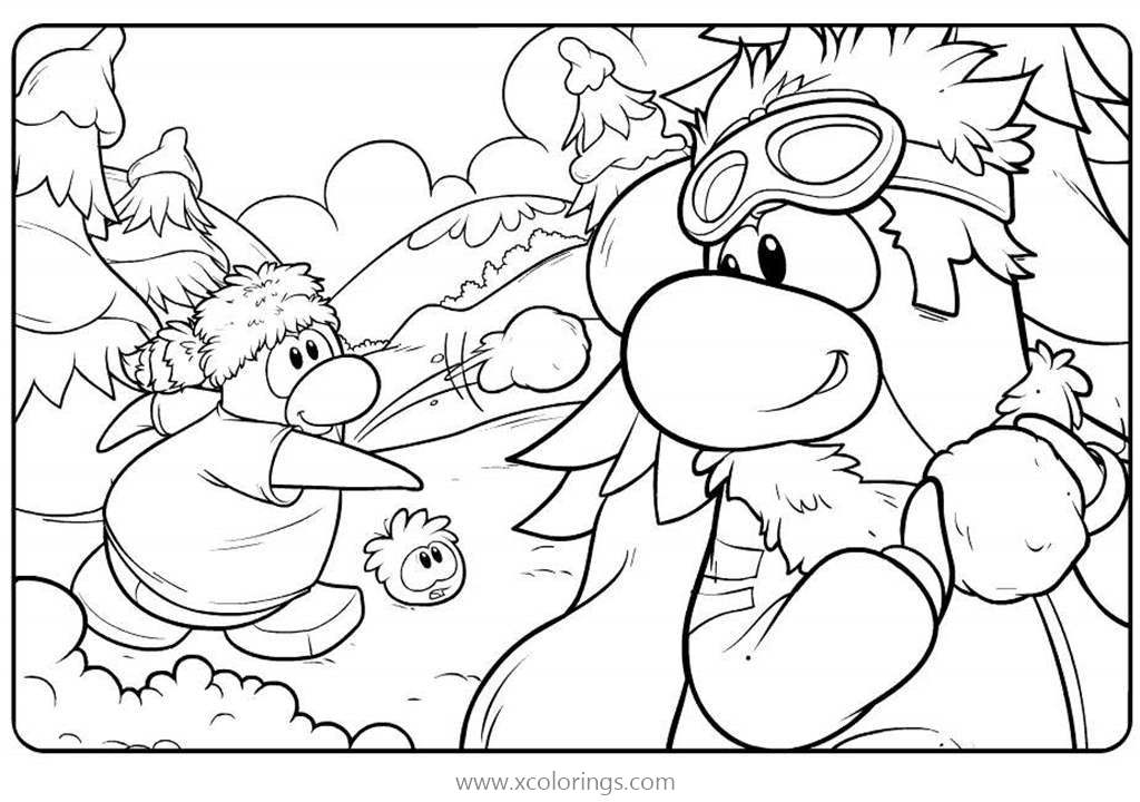 Free Club Penguin Coloring Pages Playing Snowball printable