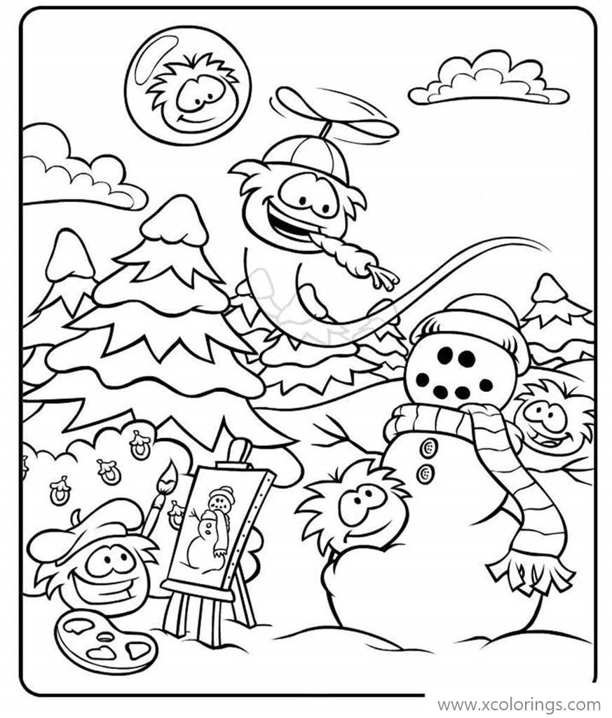 Free Club Penguin Coloring Pages Puffle Draw A Snowman printable