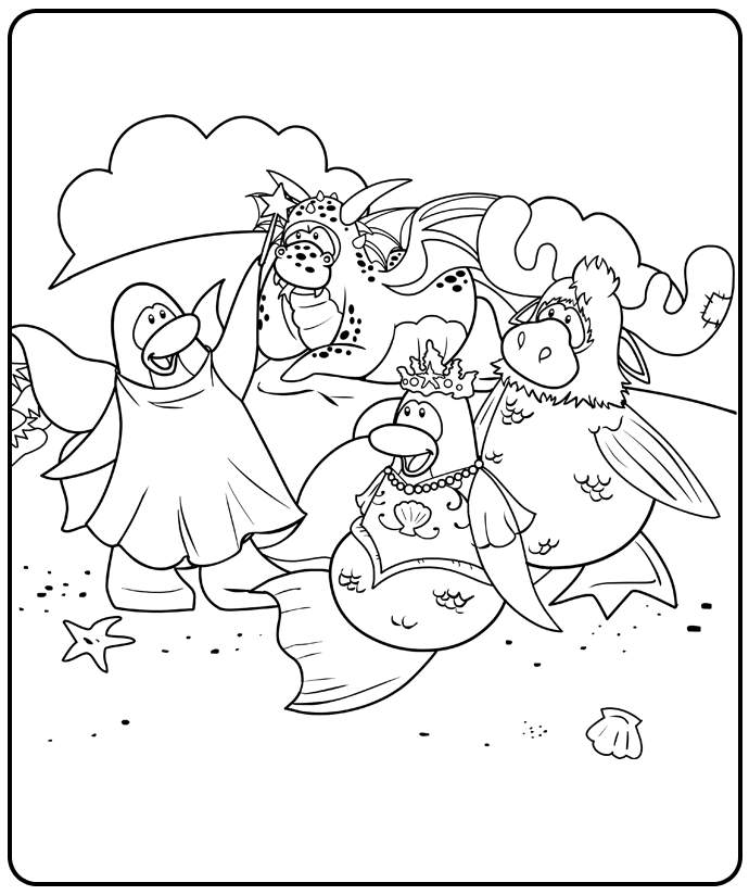 Free Club Penguin Deer and Dragon Coloring Pages printable