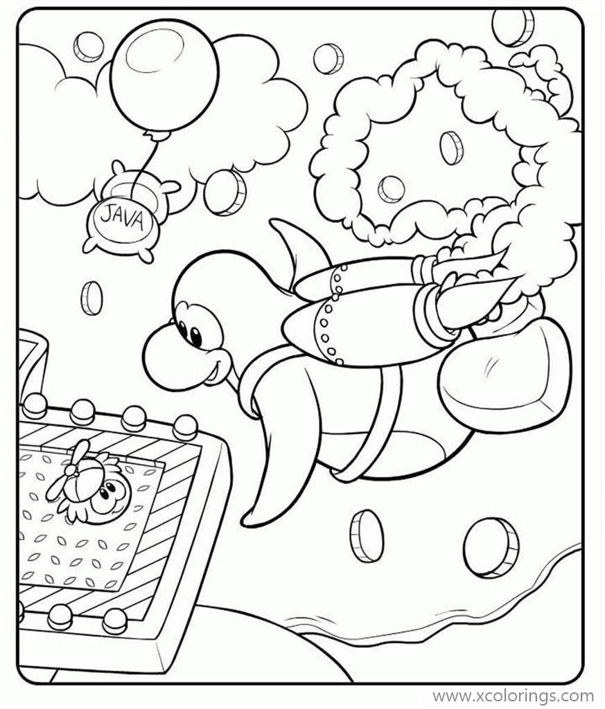 Free Club Penguin Flying with Jetbag Coloring Pages printable