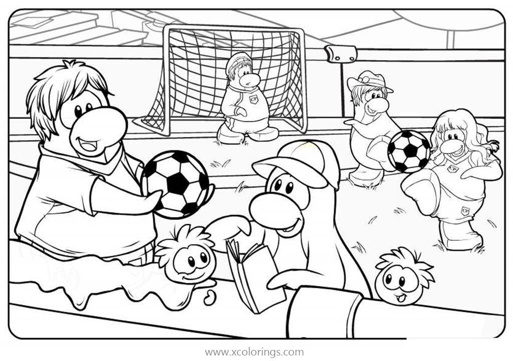 Free Club Penguin Play Football with Puffles Coloring Pages printable