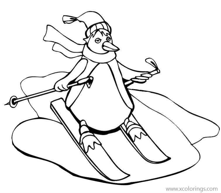 Free Club Penguin Skiing Coloring Pages printable