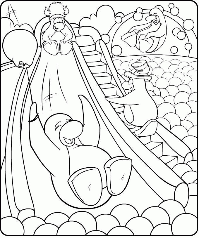 Free Club Penguin Sliding Coloring Pages printable