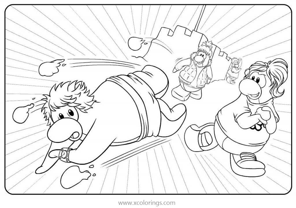 Free Club Penguin Snowball Battle Coloring Pages printable