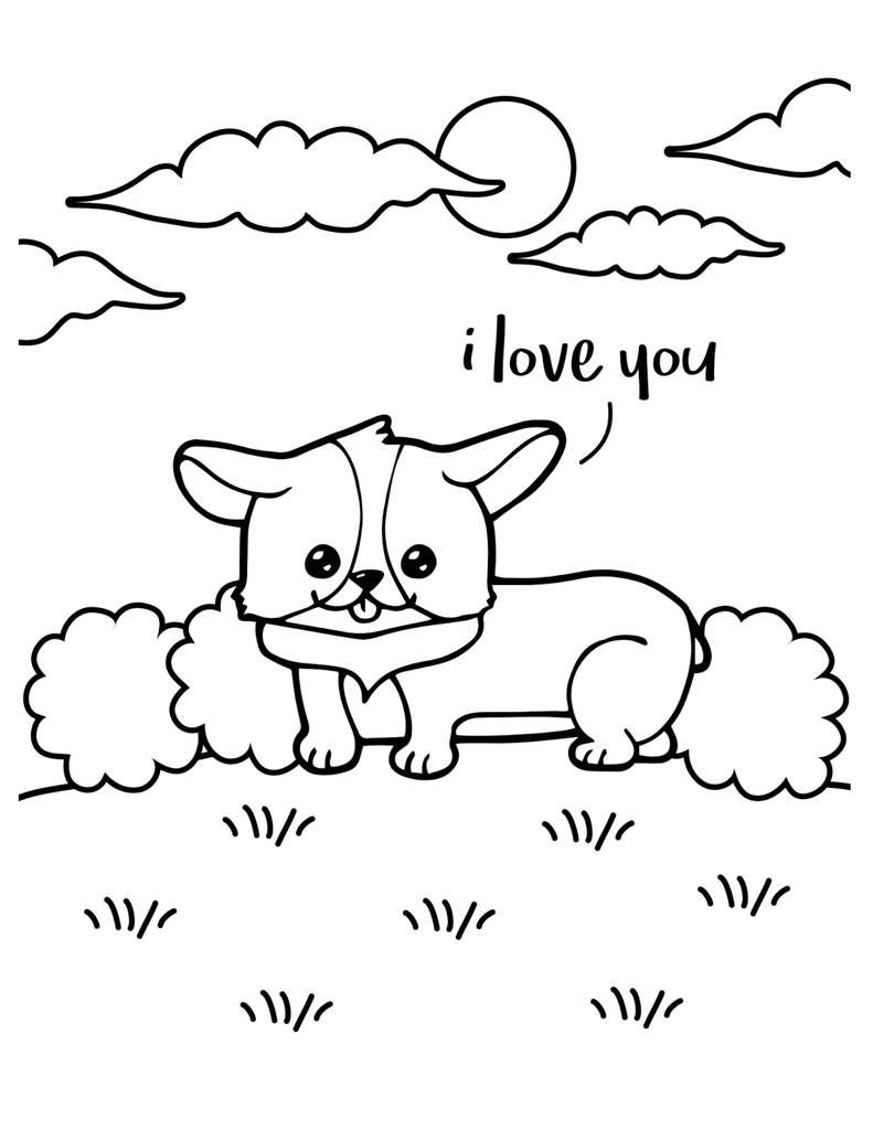 Free Corgi Coloring Pages Dog Says I Love You printable