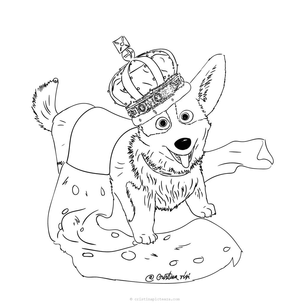 Free Corgi with Crown Coloring Pages printable