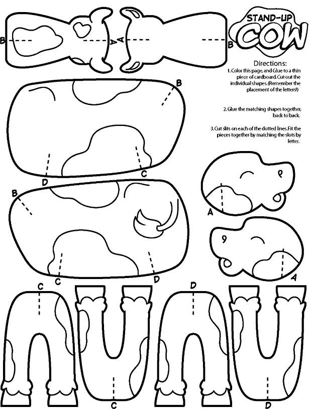 Free Cow Craft Template Coloring Pages printable