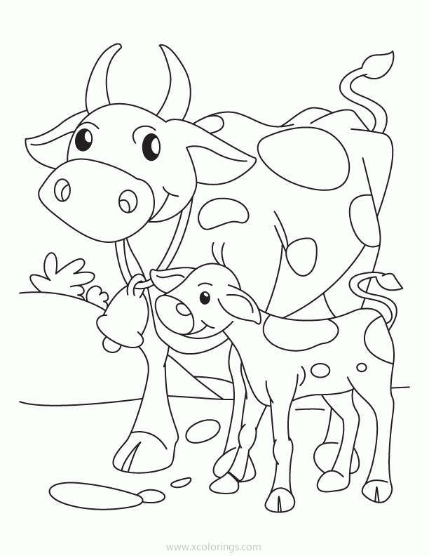 Free Cow Mother and Calf Coloring Pages printable